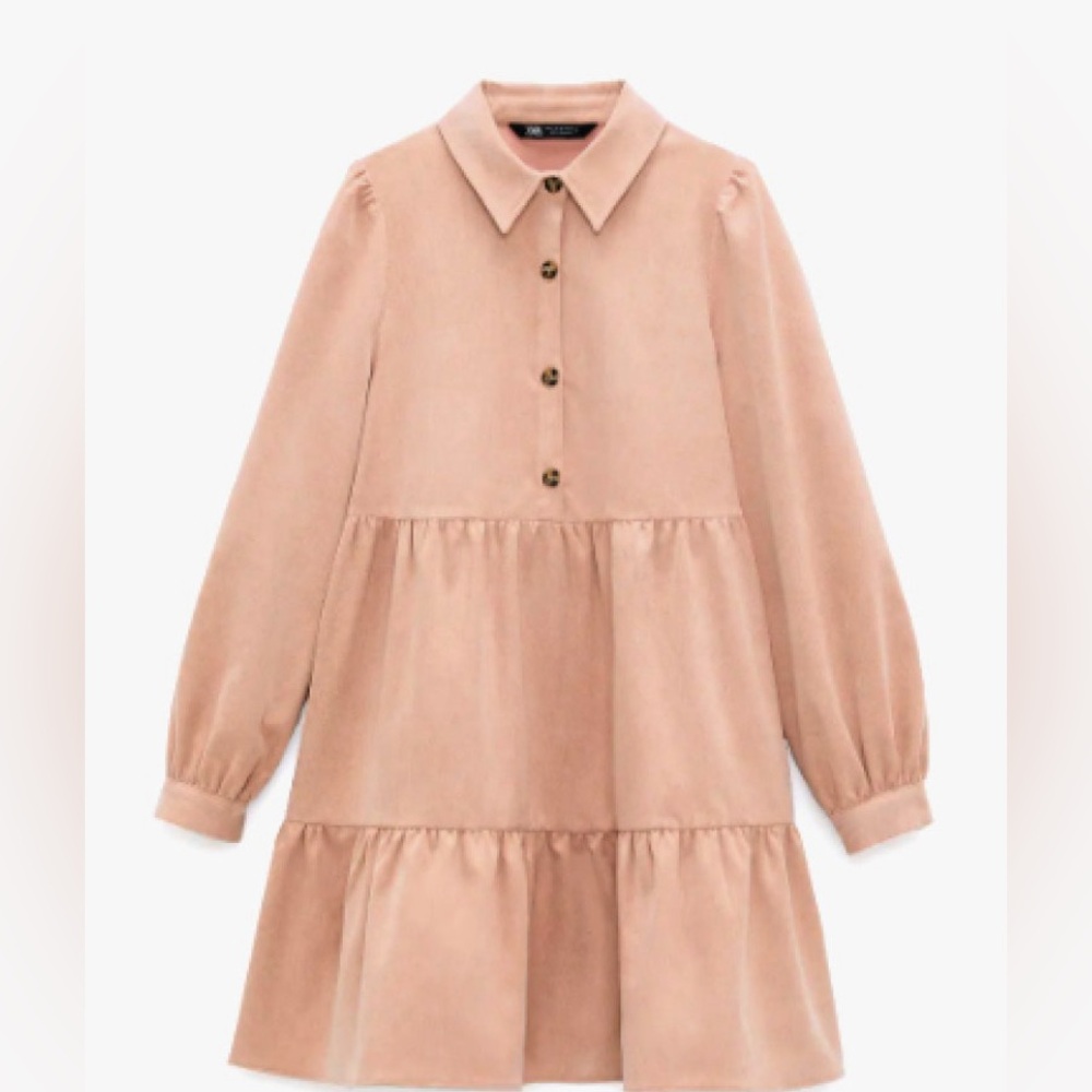 Zara Pink Curduroy Tiered Dress